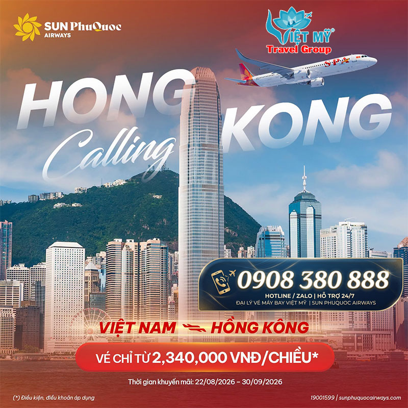 Sun PhuQuoc Airways khuyến mãi bay Hong Kong giá chỉ từ 2.340.000 VNĐ