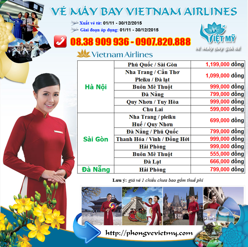 Giá vé máy bay Vietnam Airlines các tháng cuối năm