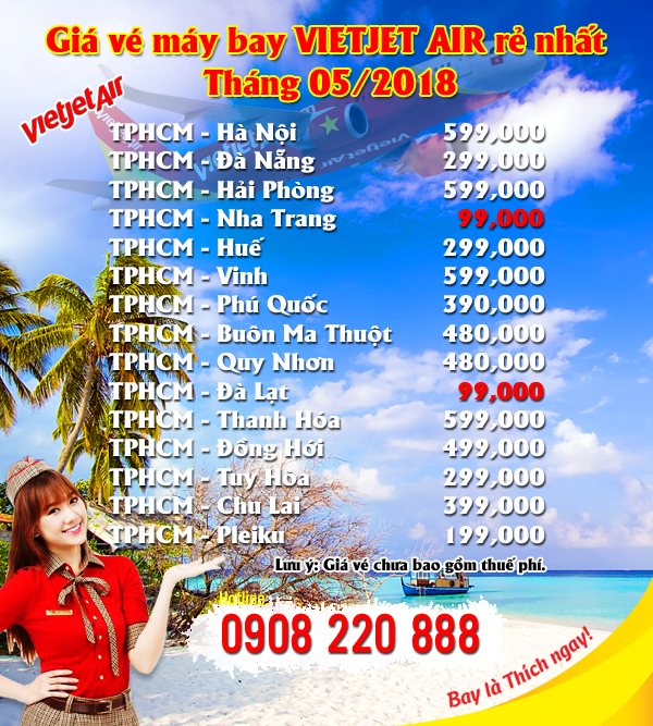 Giá vé máy bay nội địa Vietjet tháng 05 từ TPHCM