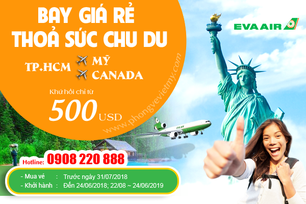 Eva Air khuyến mãi đi Mỹ/Canada