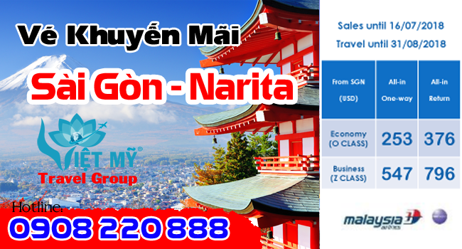 Vé máy bay Sài Gon - Tokyo (Narita) giá chỉ từ 253 USD