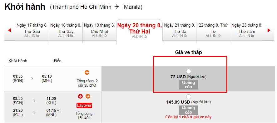 Khuyến mãi bay thẳng Manila 72 USD