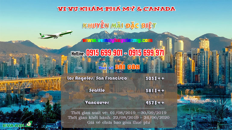 Eva Air khuyến mãi đặc biệt đi Mỹ và Canada