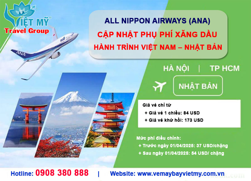 All Nippon Airways điều chỉnh phí phụ xăng dầu chặng bay Việt Nam - Nhật Bản từ 1/4/2025