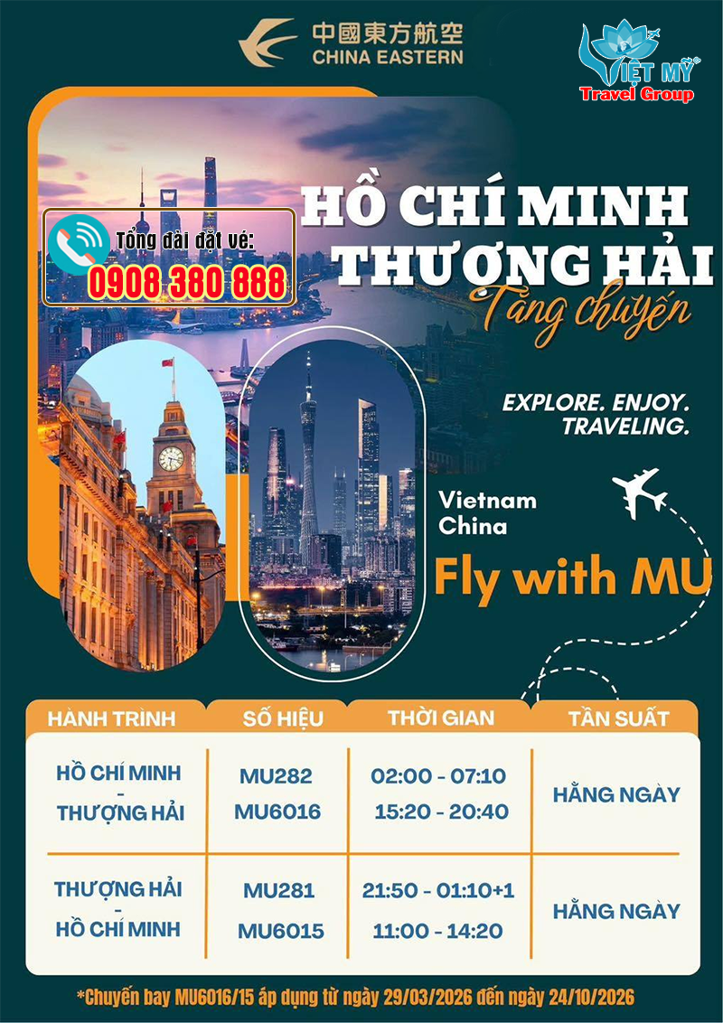 China Eastern Airlines tăng chuyến bay TPHCM - Thượng Hải