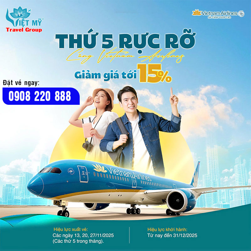 Deal vàng tháng 11 săn vé Vietnam Airlines giảm đến 15% giá vé