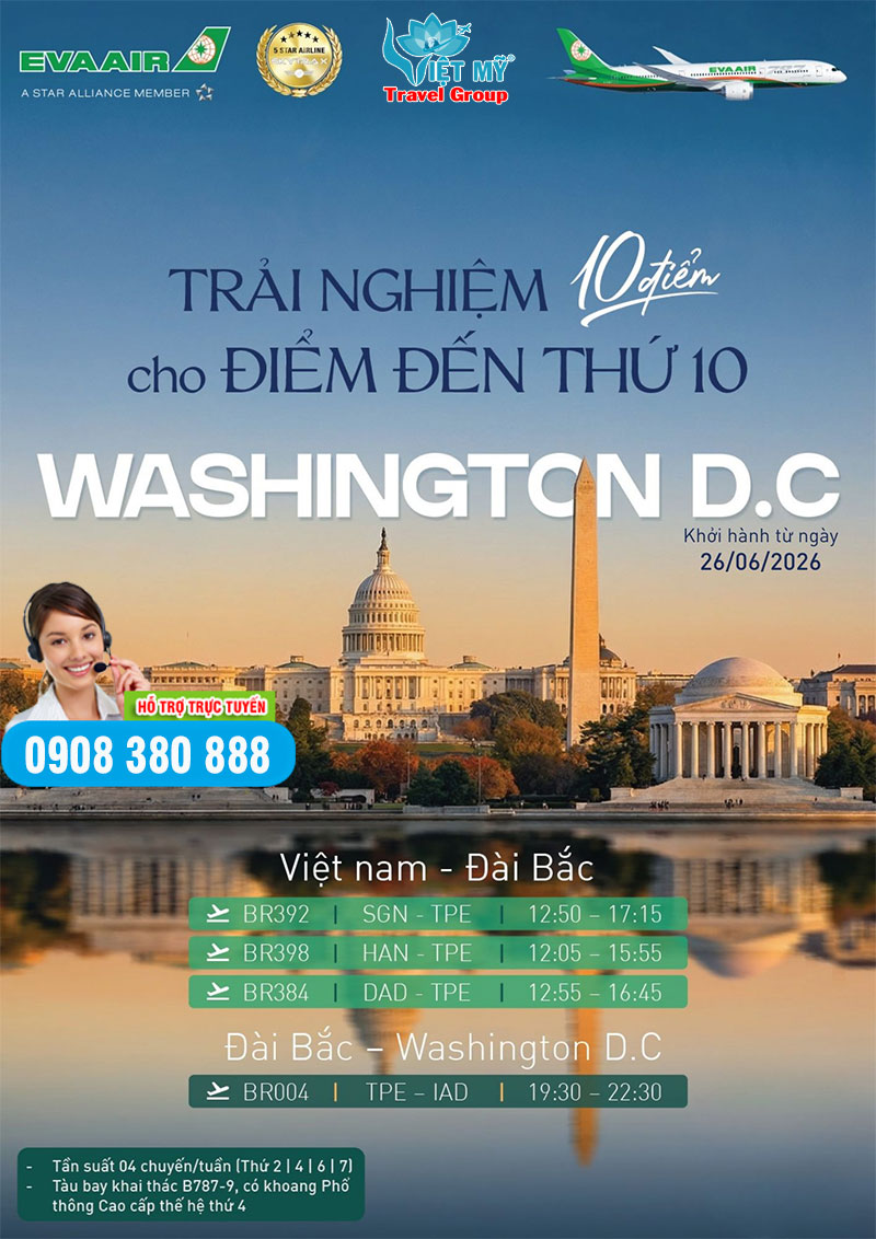 Eva Air chính thức mở đường bay đến Washington D.C