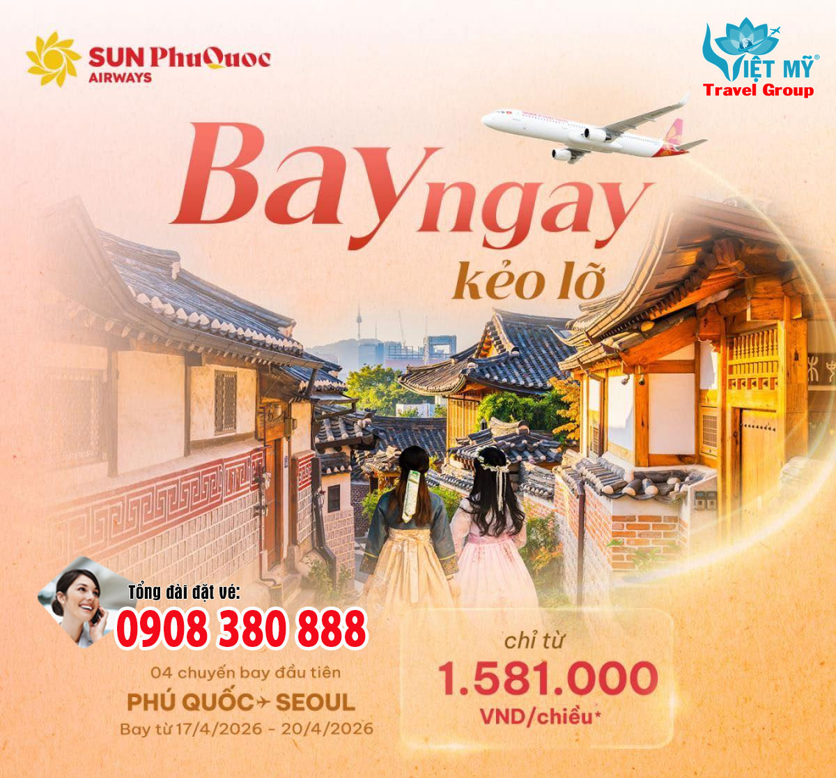 Vé máy bay Phú Quốc - Seoul Sun PhuQuoc Airways chỉ từ 1.581.000 đồng