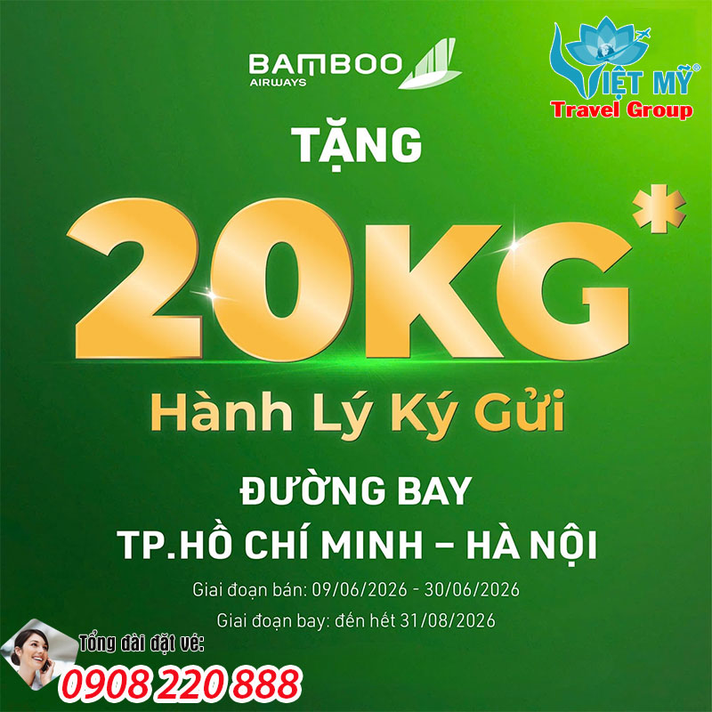 Bamboo Airways tặng 20 kg hành lý ký gửi bay TPHCM - Hà Nội