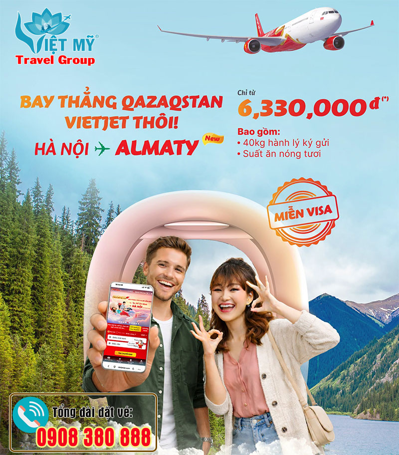 Bay thẳng Qazaqstan giá chỉ từ 6.330.000đ hãng Vietjet Air