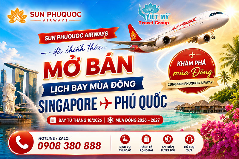 Sun PhuQuoc Airways cập nhật lịch bay mùa Đông Singapore – Phú Quốc