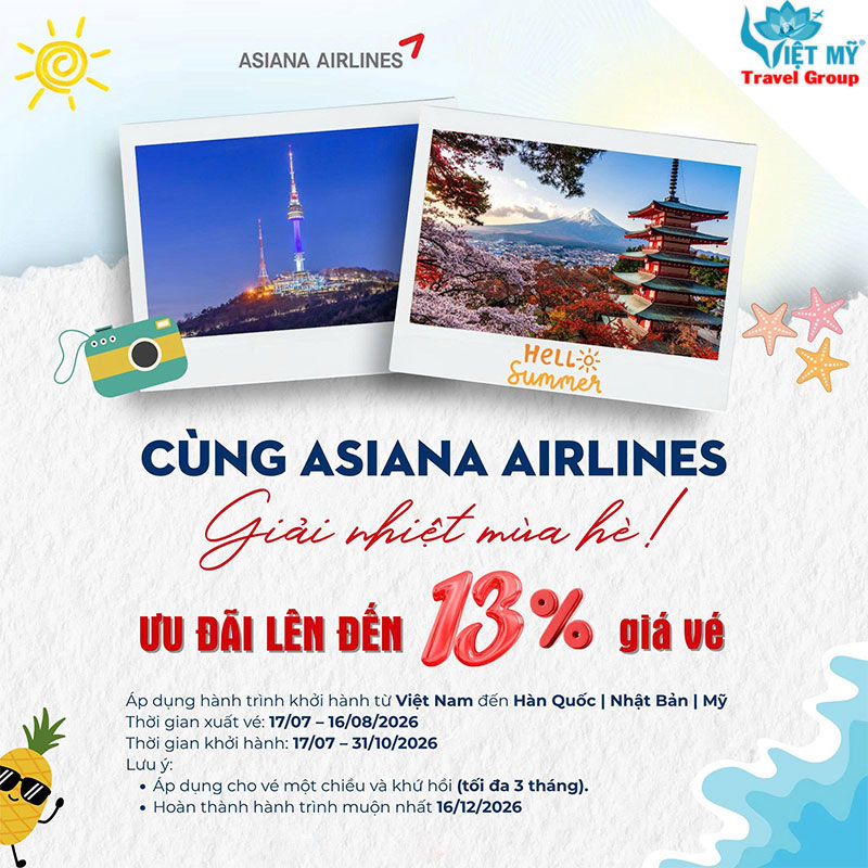 Asiana Airlines ưu đãi đến 13% vé đi Hàn Quốc, Nhật Bản và Hoa Kỳ 1 Asiana Airlines ưu đãi đến 13% vé đi Hàn Quốc, Nhật Bản và Hoa Kỳ