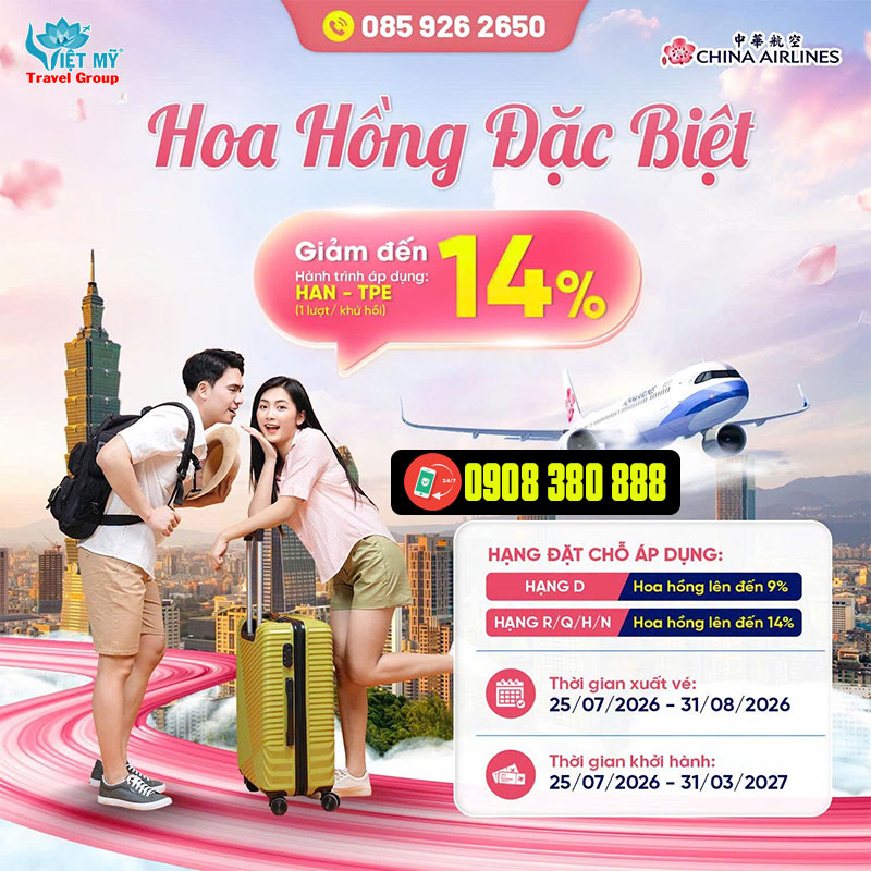 Hoa hồng đặc biệt - China Airlines giảm đến 14% giá vé 1 Hoa hồng đặc biệt - China Airlines giảm đến 14% giá vé