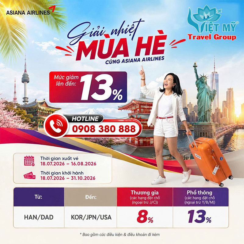 Giải nhiệt mùa hè cùng Asiana Airlines - Giảm đến 13% giá vé