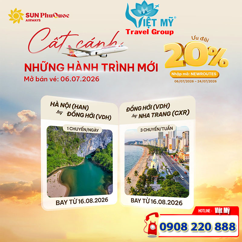 Sun PhuQuoc Airways mở bán 2 đường bay nội địa mới, ưu đãi giảm 20% giá vé 1 Sun PhuQuoc Airways mở bán 2 đường bay nội địa mới, ưu đãi giảm 20% giá vé