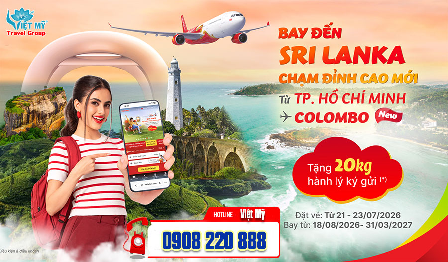 Vietjet khai trương đường bay TP.HCM – Colombo, giảm 20% giá vé và tặng 20kg hành lý 1 Vietjet khai trương đường bay TP.HCM – Colombo, giảm 20% giá vé và tặng 20kg hành lý