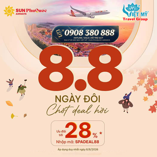 Ưu đãi 08/08 Sun PhuQuoc Airways giảm đến 28% giá vé