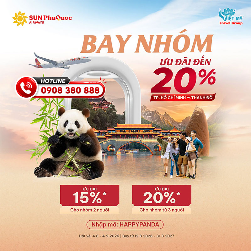 Bay nhóm Sun PhuQuoc Airways ưu đãi đến 20% tuyến Thành Đô - TP.HCM 1 Bay nhóm Sun PhuQuoc Airways ưu đãi đến 20% tuyến Thành Đô - TP.HCM