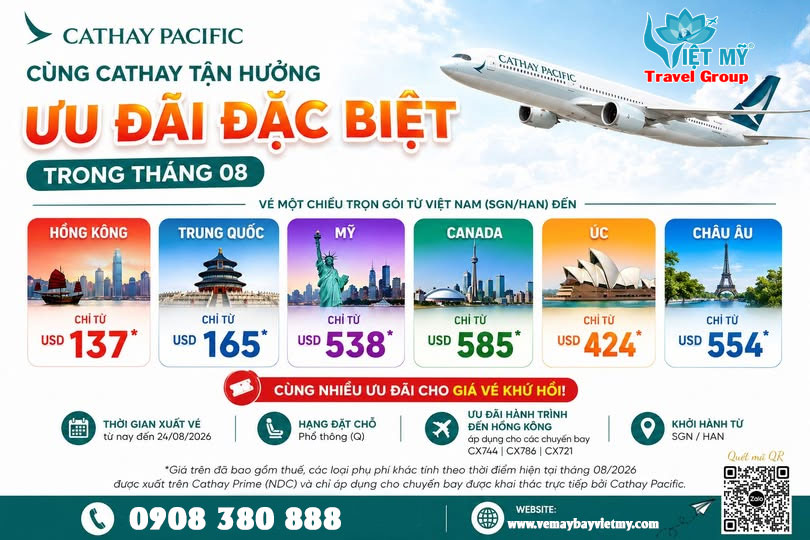 Cathay Pacific ưu đãi đặc biệt tháng 8 1 Cathay Pacific ưu đãi đặc biệt tháng 8