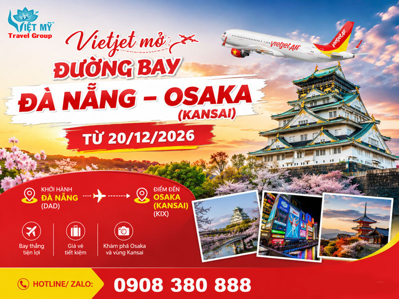 Vietjet mở đường bay Đà Nẵng – Osaka từ 20/12/2026