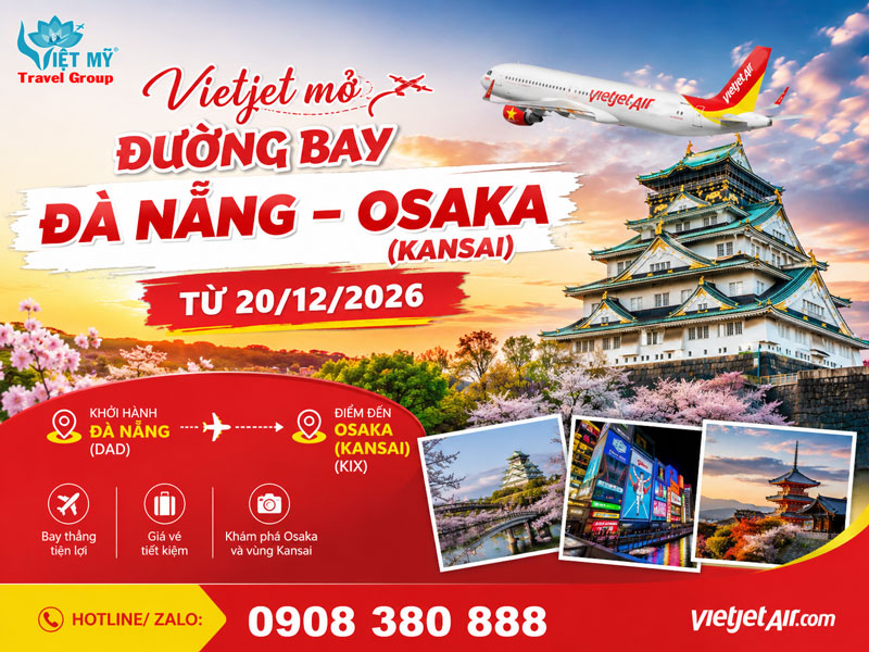 Vietjet mở đường bay Đà Nẵng – Osaka từ 20/12/2026 1 Vietjet mở đường bay Đà Nẵng – Osaka từ 20/12/2026