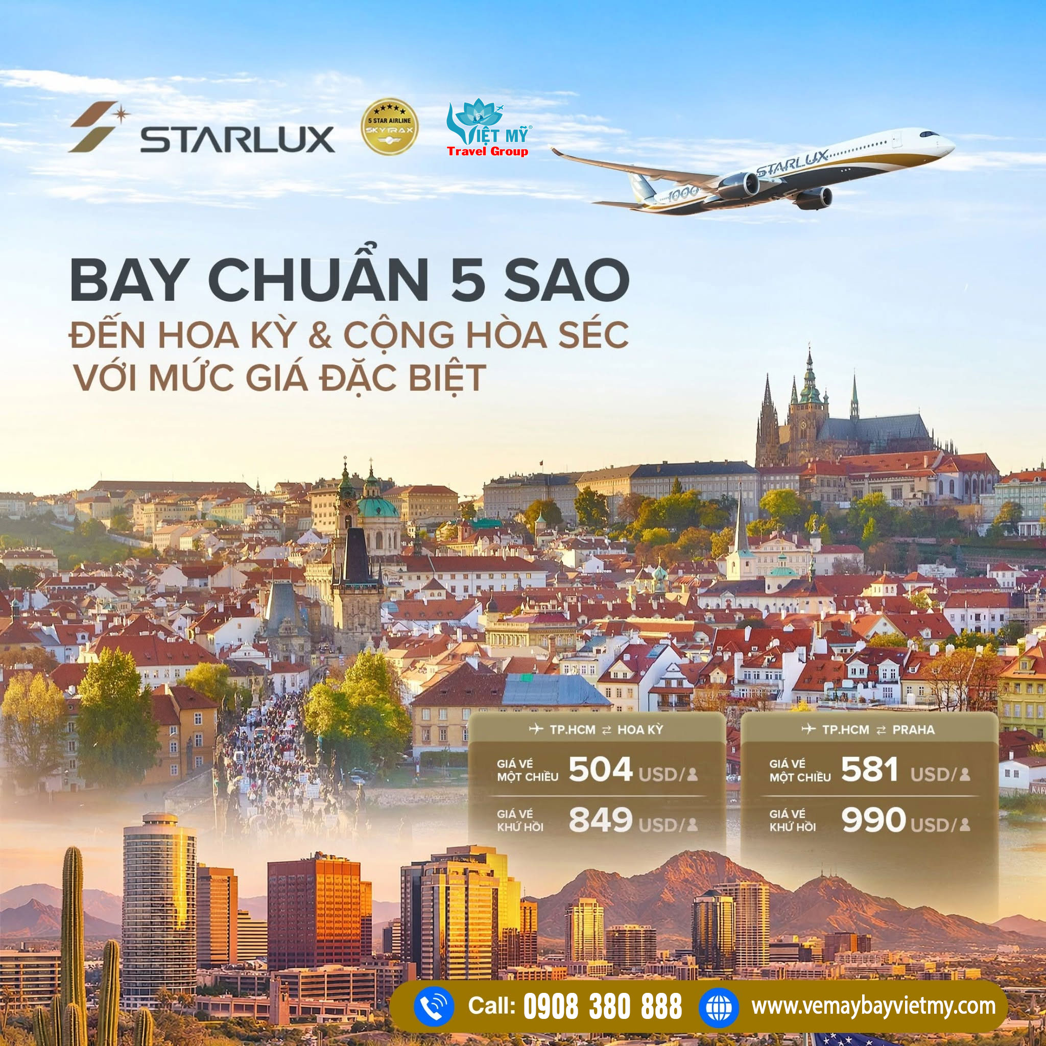 Vé STARLUX đi Mỹ & Cộng Hòa Séc từ 504 USD – Ưu đãi đến 30/09/2026