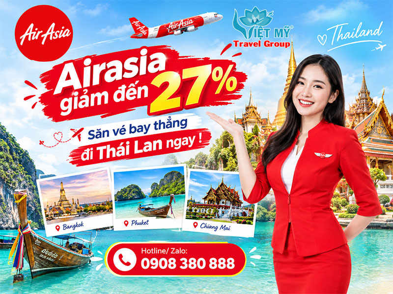 Airasia giảm đến 27% - Săn vé bay thẳng đi Thái Lan ngay ! 1 Airasia giảm đến 27% - Săn vé bay thẳng đi Thái Lan ngay !