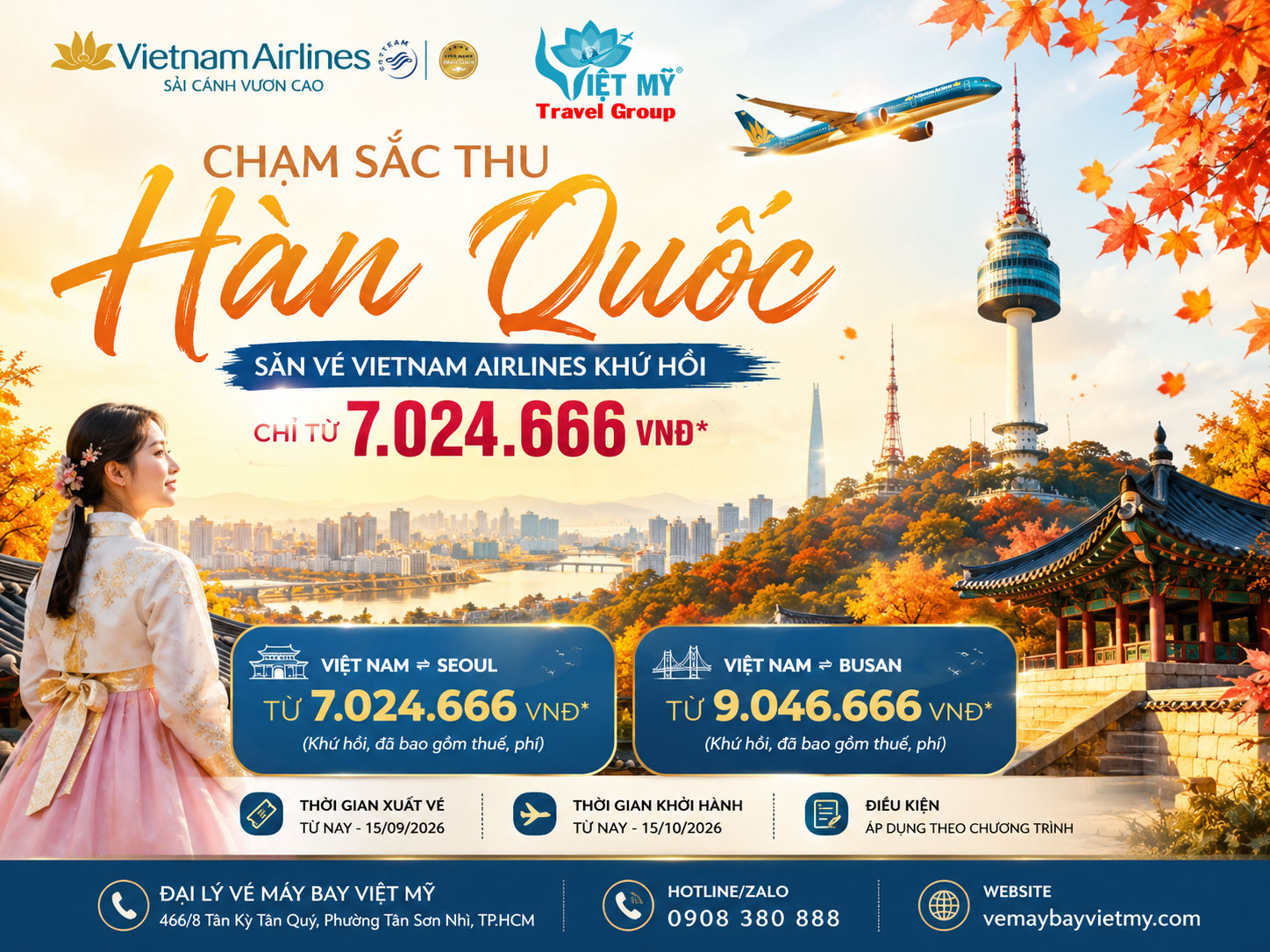 Chạm sắc thu Hàn Quốc - Săn vé Vietnam Airlines khứ hồi chỉ từ 7.024.666 VNĐ