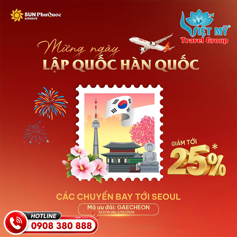 Mừng ngày lập quốc Hàn Quốc - Sun PhuQuoc Airways ưu đãi 25% giá vé