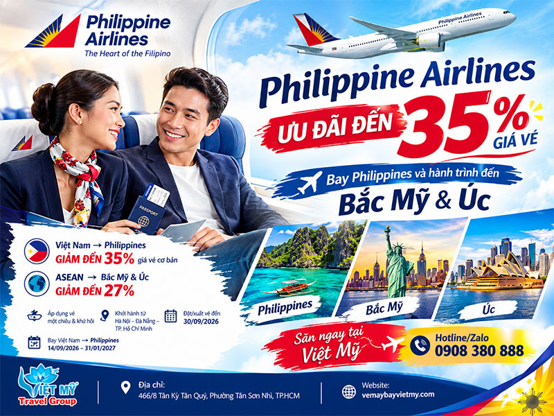 Philippine Airlines ưu đãi đến 35% giá vé - Bay Philippines và hành trình đến Bắc Mỹ & Úc 1 Philippine Airlines ưu đãi đến 35% giá vé - Bay Philippines và hành trình đến Bắc Mỹ & Úc