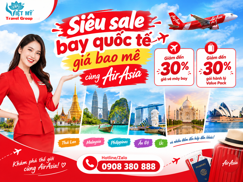 Siêu sale bay quốc tế giá bao mê cùng Air Asia