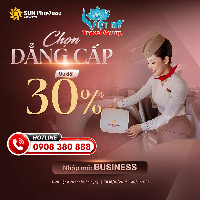 Sun PhuQuoc Airways giảm 30% giá vé Business đi Incheon, Đài bắc, Hong Kong