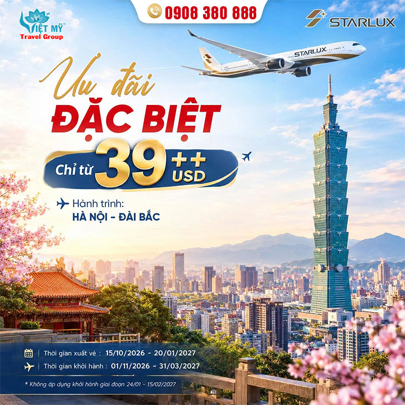 Starlux Airlines bay thẳng Hà Nội - Đài Bắc chỉ từ 39 USD