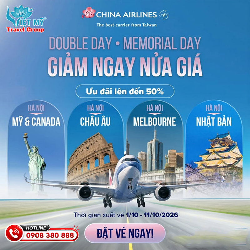 China Airlines ưu đãi lên đến 50% giá vé từ Hà Nội 1 China Airlines ưu đãi lên đến 50% giá vé từ Hà Nội