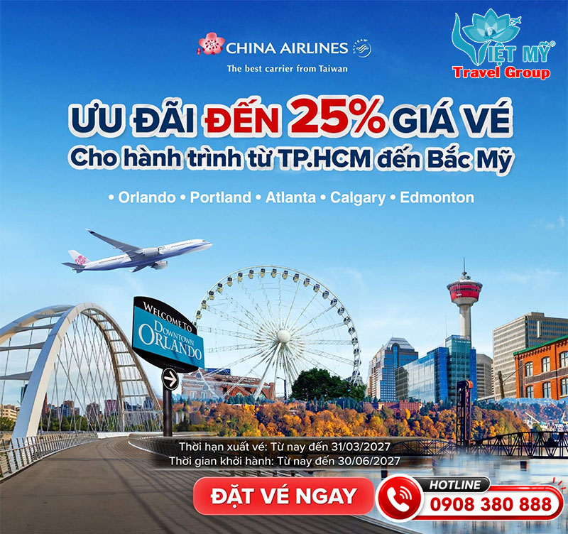 TPHCM bay Bắc Mỹ thật rẻ với ưu đãi lên đến 25% từ China Airlines 1 TPHCM bay Bắc Mỹ thật rẻ với ưu đãi lên đến 25% từ China Airlines