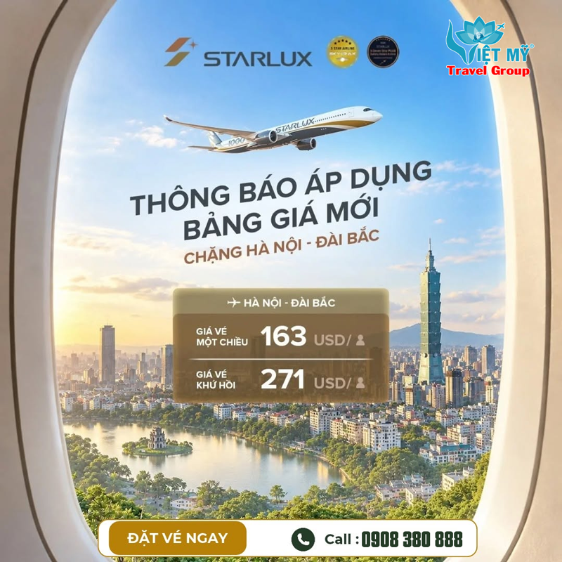 STARLUX Airlines cập nhật bảng giá mới chặng Hà Nội - Đài Bắc giá chỉ từ 163 USD 1 STARLUX Airlines cập nhật bảng giá mới chặng Hà Nội - Đài Bắc giá chỉ từ 163 USD