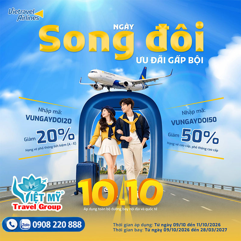 Vietravel Airlines mở siêu deal song đôi 10/10 giảm đến 50%